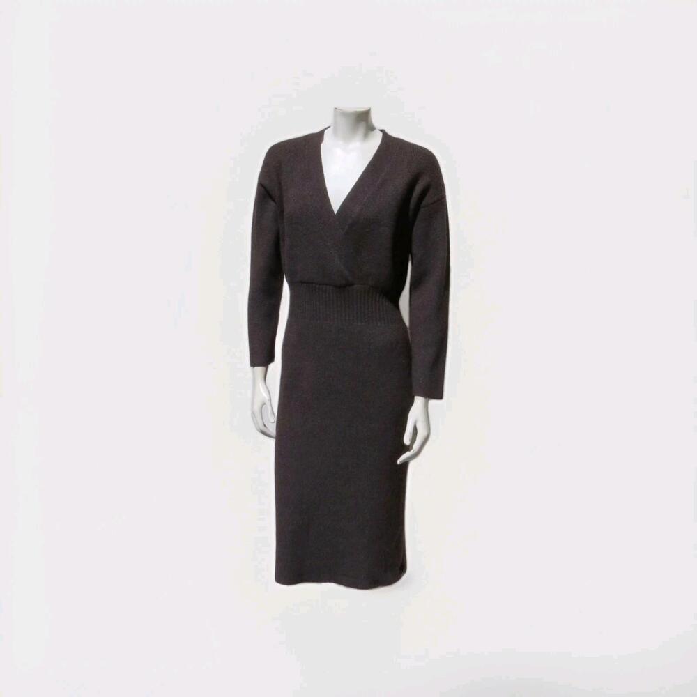 MOON RIVER Women’s Brown Long Sleeves Thick Midi Sweater Dress US LARGE